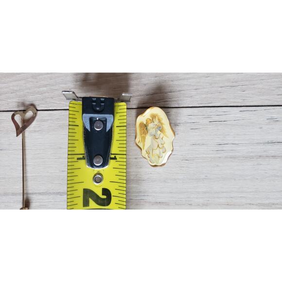 VTG Brooch Lot 4pc Enamel Floral Angel Stick Pins Gold Tone Jewelry - Picture 6 of 7